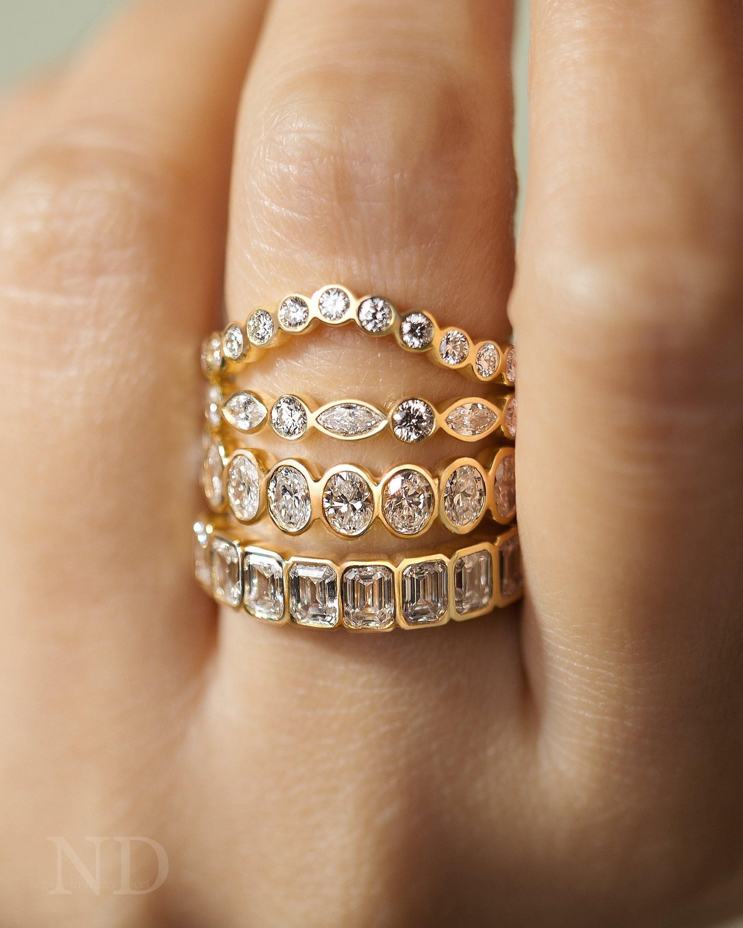 Lab Grown Diamond Wedding Band: Marquise & Round Cut, Bezel Set, Solid Gold, Wedding Matching Band