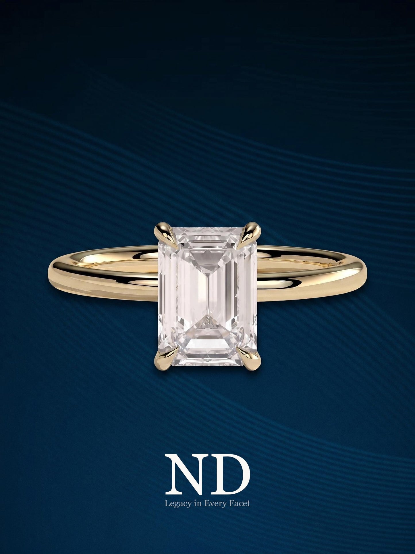 2 Carat Emerald Cut E VVS Thin Flush Fit Solitaire Ring: 14k Yellow Gold Classic Minimalist Diamond Engagement Ring