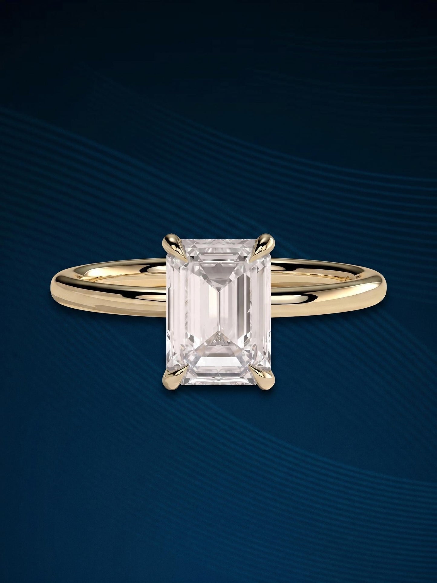 2 Carat Emerald Cut E VVS Thin Flush Fit Solitaire Ring: 14k Yellow Gold Classic Minimalist Diamond Engagement Ring