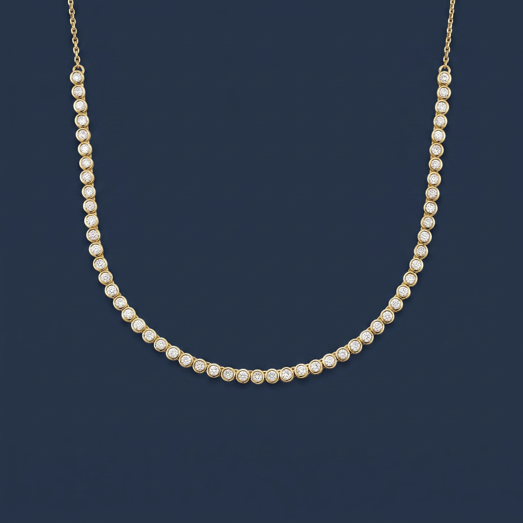 1/3 Coverage Petite Bezel Lab Diamond Tennis Necklace (3/4 ct. tw.) in 14K Yellow Gold