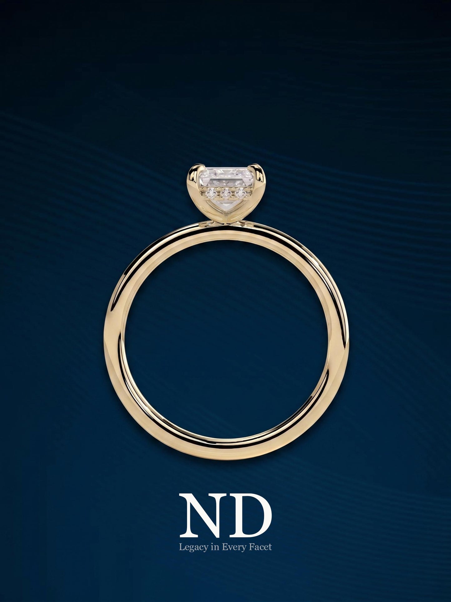 2 Carat Emerald Cut E VVS Thin Flush Fit Solitaire Ring: 14k Yellow Gold Classic Minimalist Diamond Engagement Ring