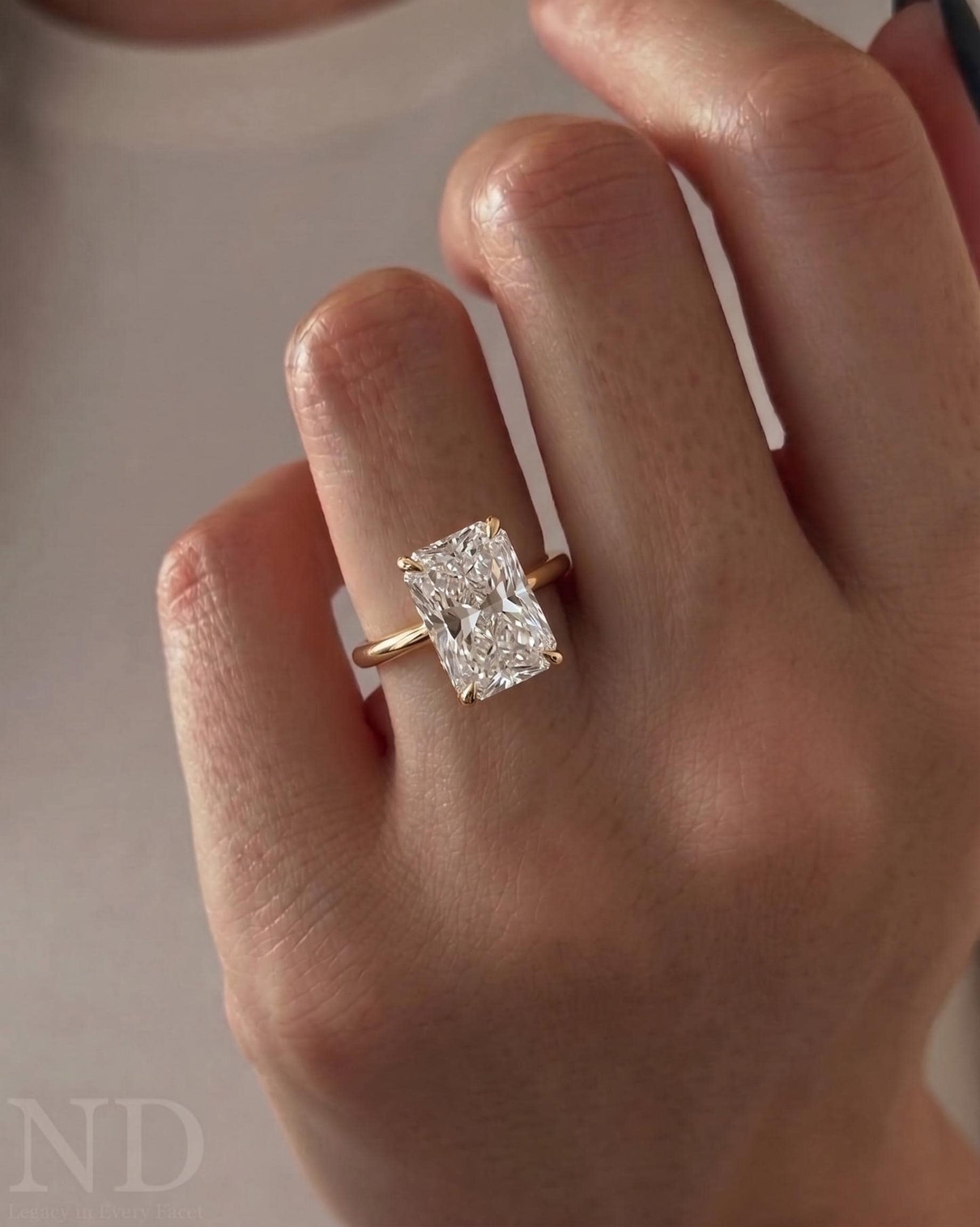 2 Carat Radiant Lab Grown Diamond Hidden Halo Engagement Ring: 14k Rose Gold High Set Minimalist Diamond Ring