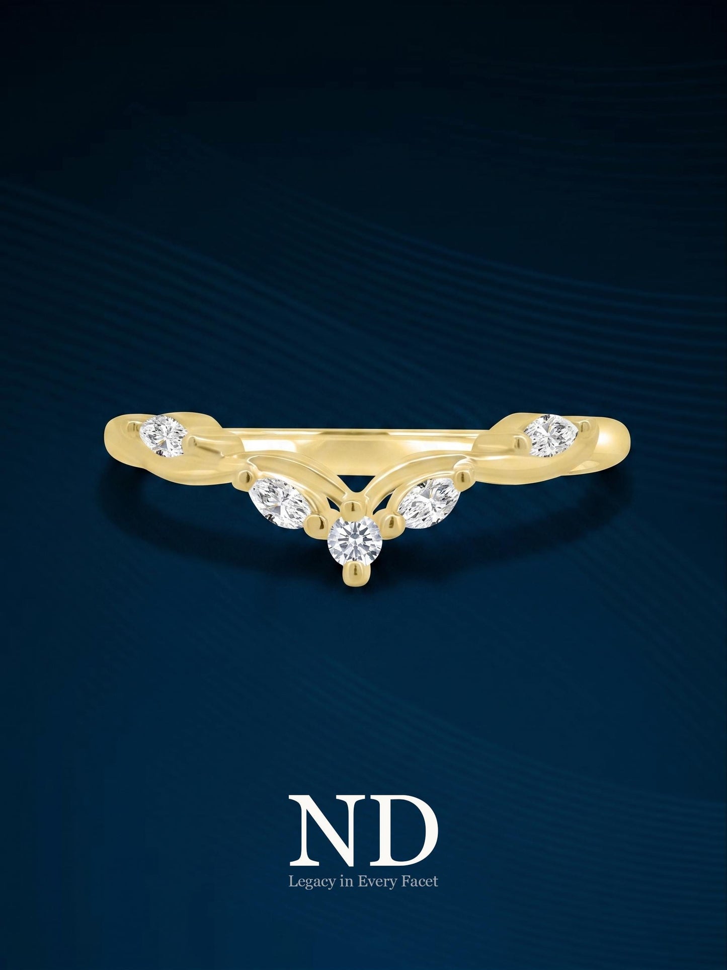 Marquise cut Moissanite Wedding band Vintage Rose gold Diamond Curved wedding band Cluster Stacking Matching ring Promise ring for women