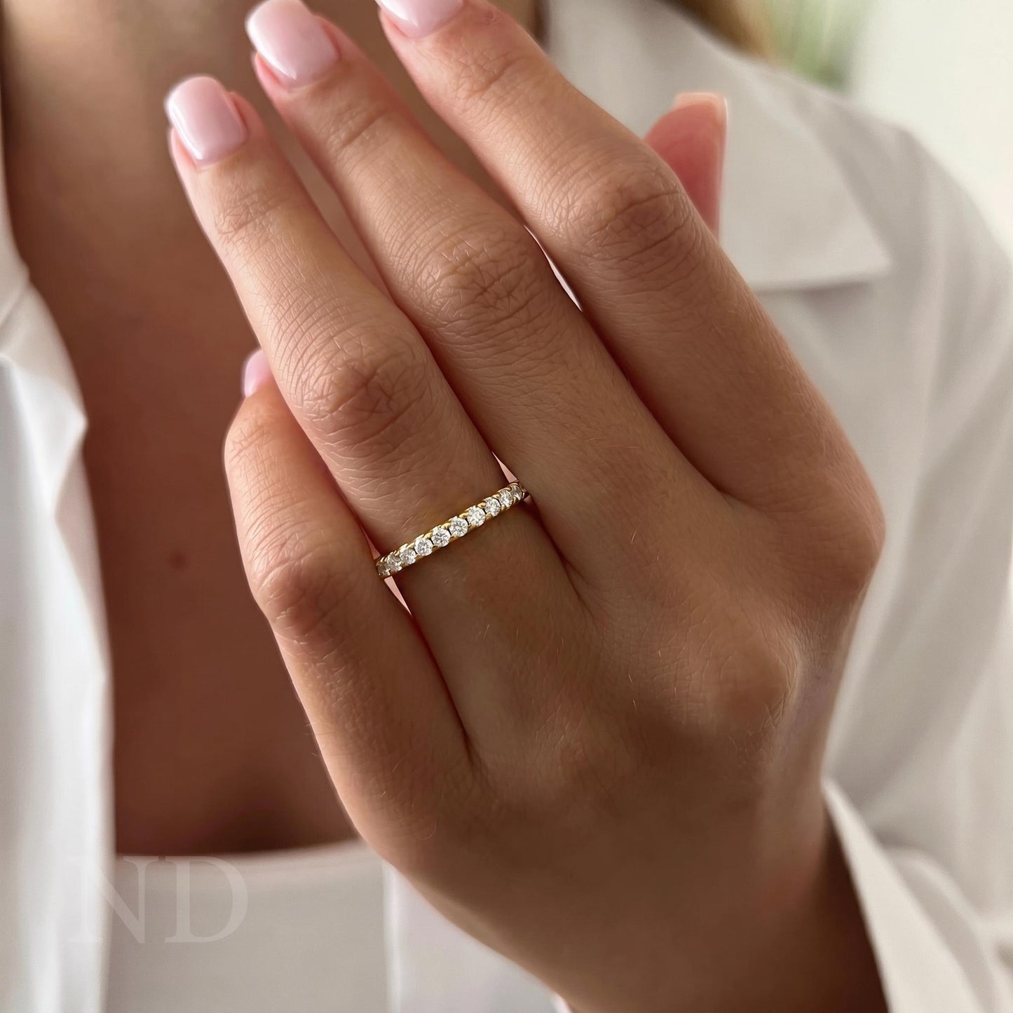 2mm Lab Grown Diamond Wedding Band, Women Pave Half Eternity Wedding Ring in 14K Solid Gold Band, Stacking Ring ,Matching Band