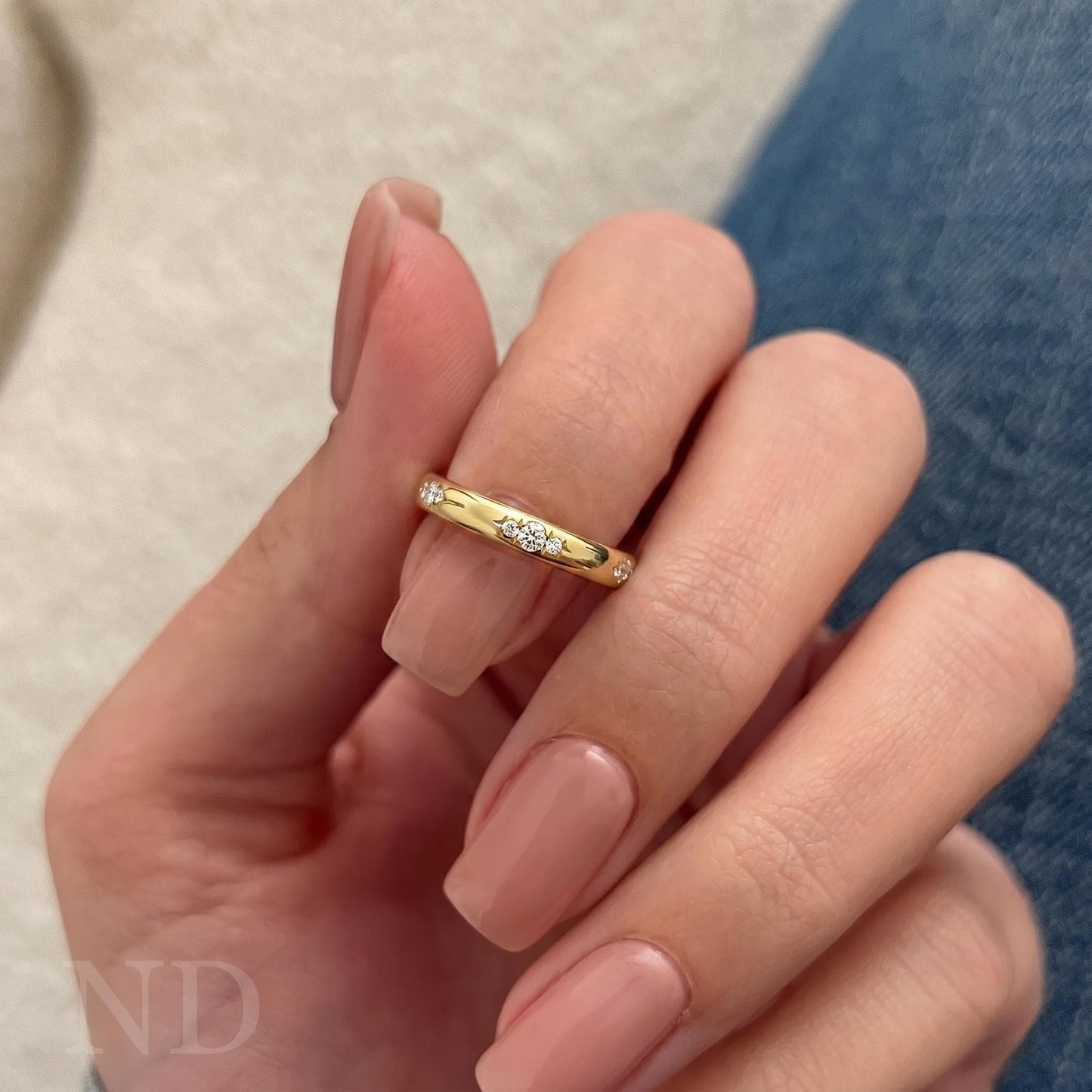 Lab Grown Diamond Cluster Wedding Band, 14K Gold Minimalist Ring