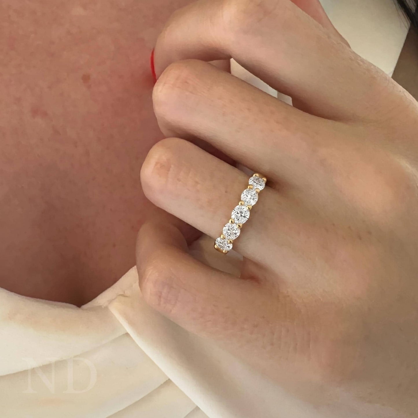 Oval Cut Lab Diamond Wedding Band Half Eternity Diamond Engagement Band East-West Set Diamond Proposal Band Stackable Matching Band