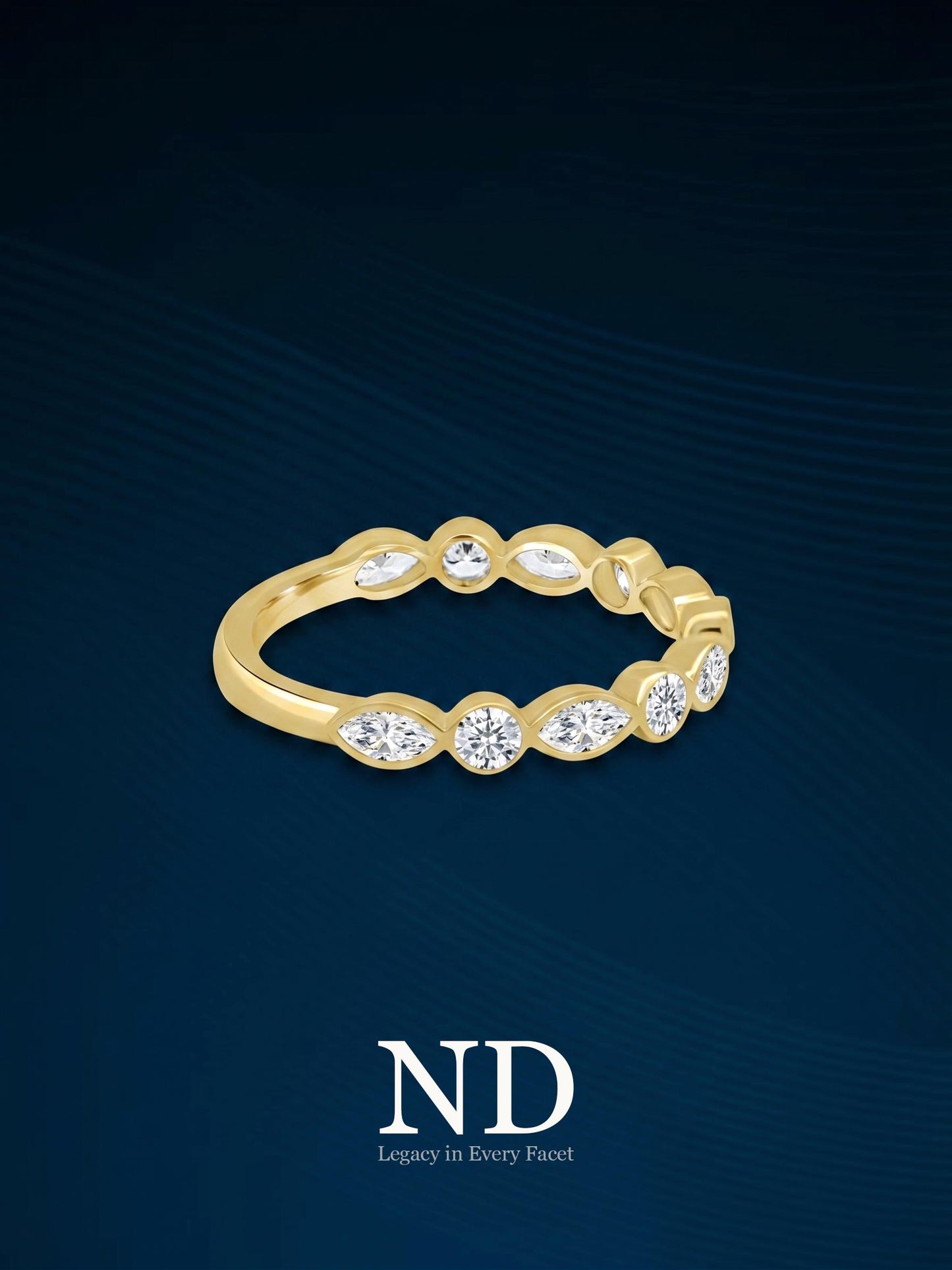 Lab Grown Diamond Wedding Band: Marquise & Round Cut, Bezel Set, Solid Gold, Wedding Matching Band