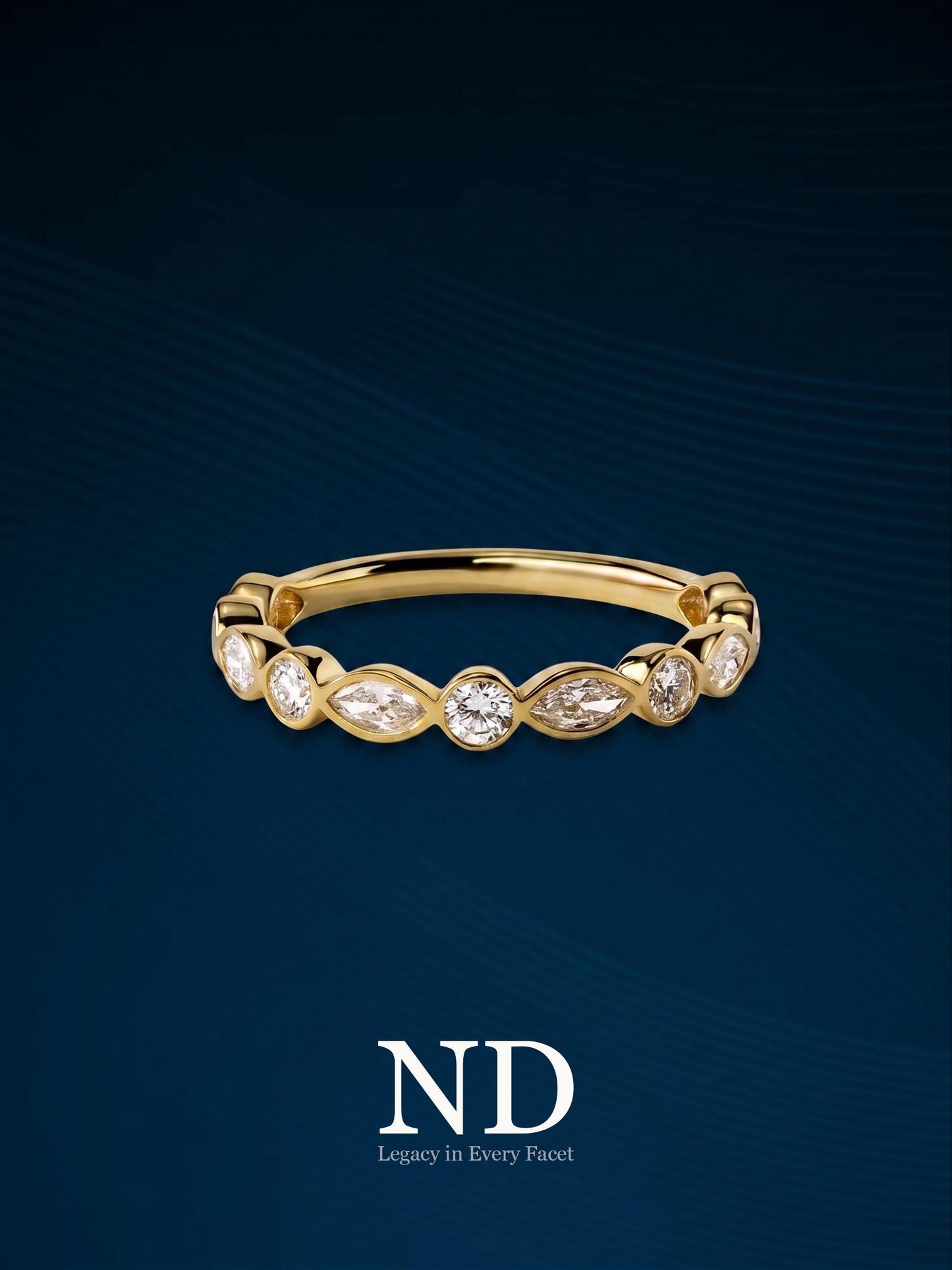Lab Grown Diamond Wedding Band: Marquise & Round Cut, Bezel Set, Solid Gold, Wedding Matching Band