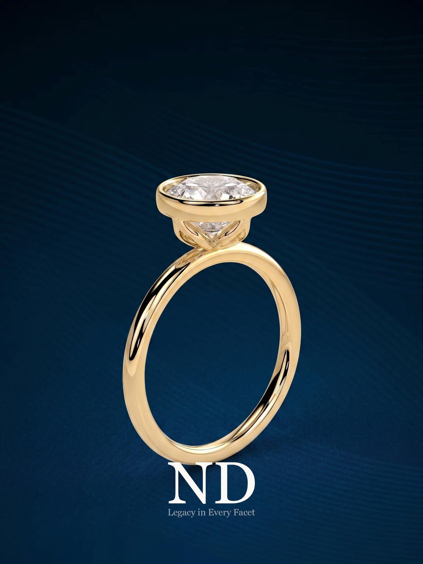 2 Carat Round Brilliant Lab Grown Diamond Solitaire Ring / Yellow Gold Bezel Set Engagement Ring / 2ct Round CVD Cathedral Split Shank Ring