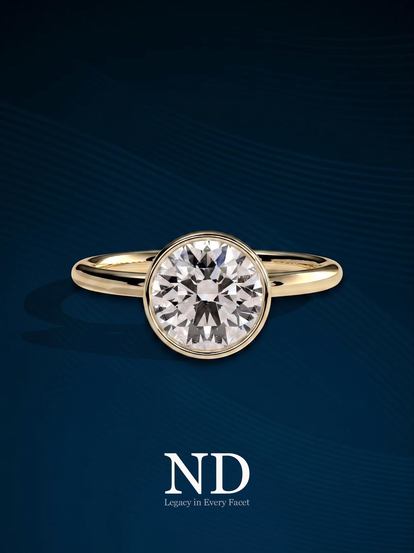 2 Carat Round Brilliant Lab Grown Diamond Solitaire Ring / Yellow Gold Bezel Set Engagement Ring / 2ct Round CVD Cathedral Split Shank Ring