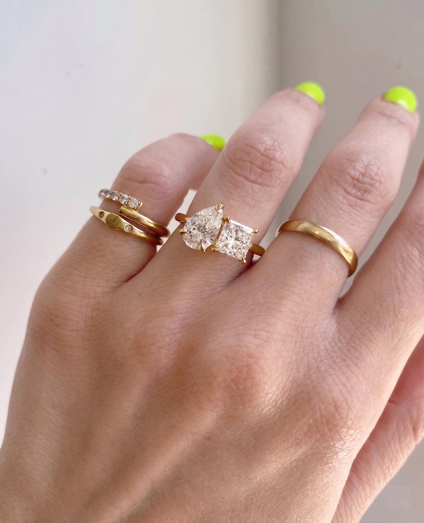 3.3 Carat Toi et Moi Emerald and Pear Lab Grown Diamonds Ring / Two Stone Diamond Ring / 14k Yellow Gold Moi et Toi Diamond Ring