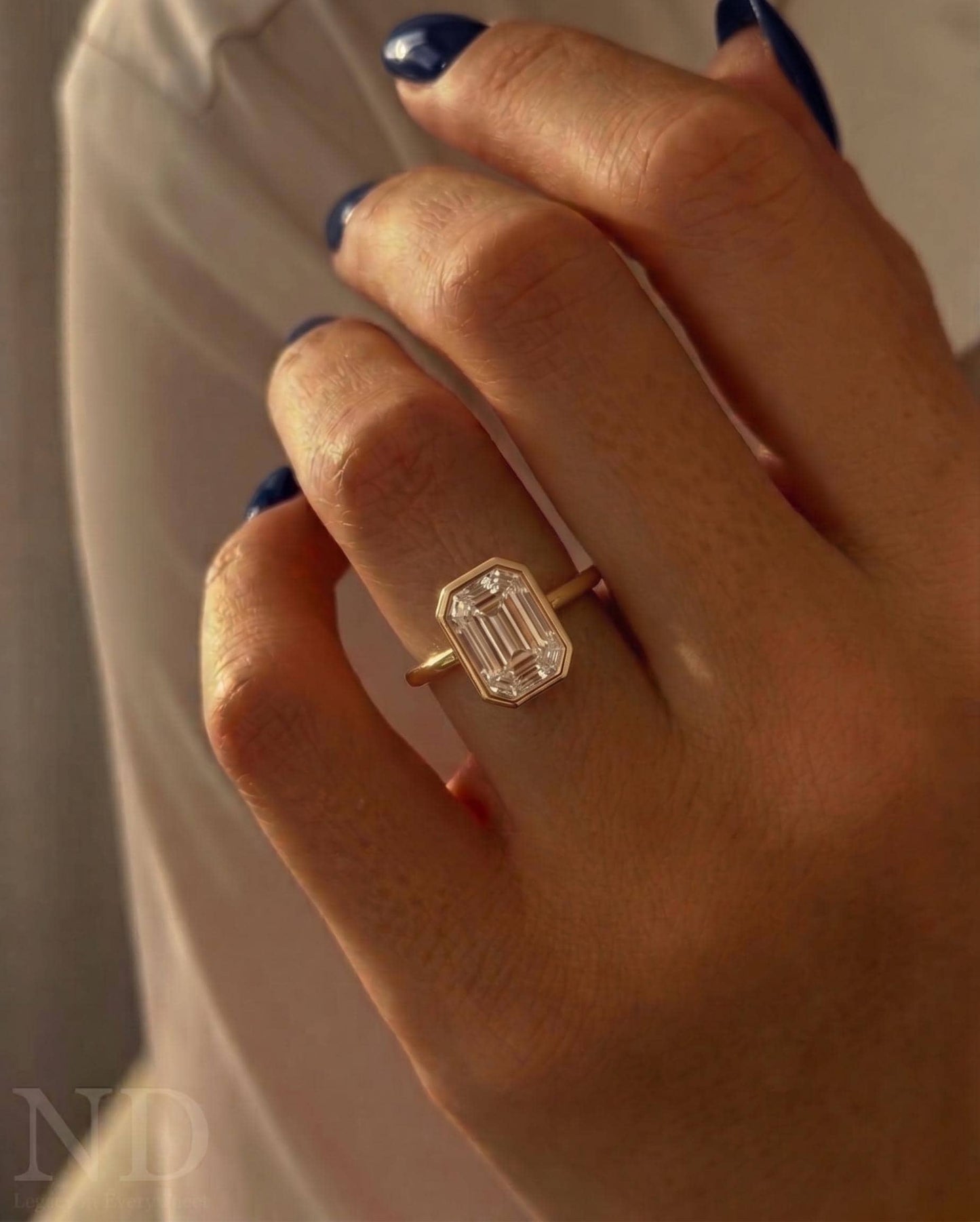 2 Carat Emerald Cut Lab Grown Diamond Art Deco Engagement Ring: 14k Gold Split Shank Solitaire Ring / Cathedral High Set Diamond Ring
