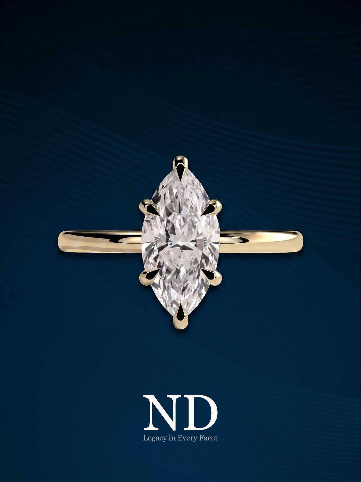 2 Carat Marquise Cut Lab Grown Diamond Hidden Halo Engagement Ring / E VVS IGI Certified / Thin Proposal Ring in 18k Yellow Gold 6 Prong