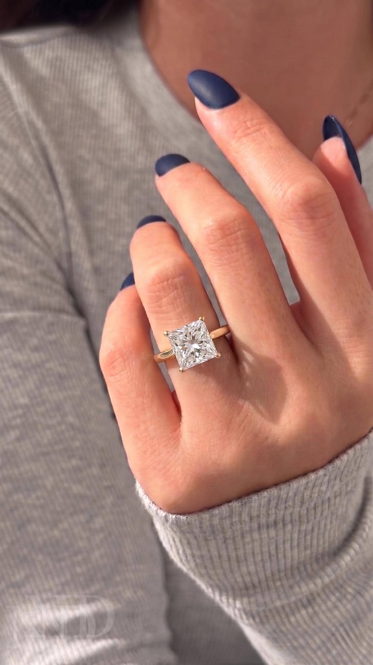 2 Carat Princess Cut Lab Grown Diamond E VVS Solitaire Ring / Yellow Gold Princess Proposal Ring / Unique V Prong Prongs / Classic Ring