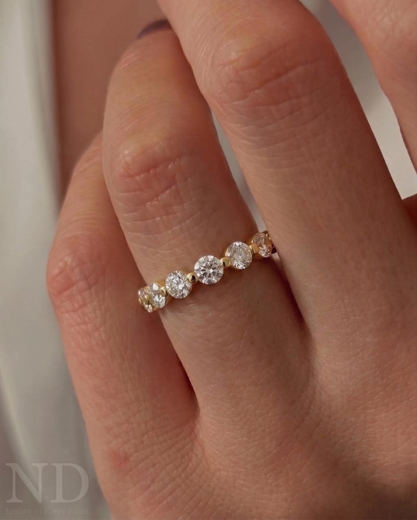 2.2mm Lab Diamond Wedding Band, Shared Prong Stackable Ring, 18K Gold Floating Bubble band, Promise Ring