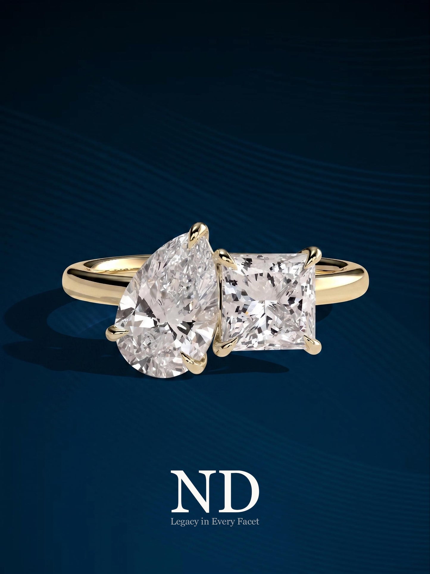 3.3 Carat Toi et Moi Emerald and Pear Lab Grown Diamonds Ring / Two Stone Diamond Ring / 14k Yellow Gold Moi et Toi Diamond Ring