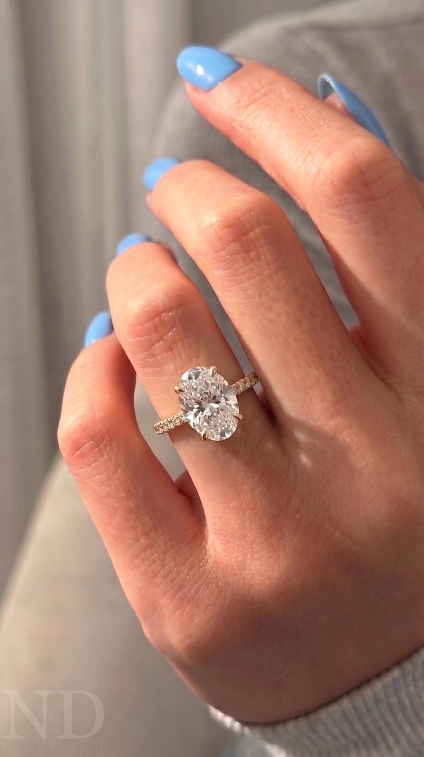 2 Carat Oval E VVS2 Lab Grown Diamond Hidden Halo Engagement Ring / Low Profile Pave Proposal Ring / 14k Gold Two Tone Oval Lab Diamond Ring