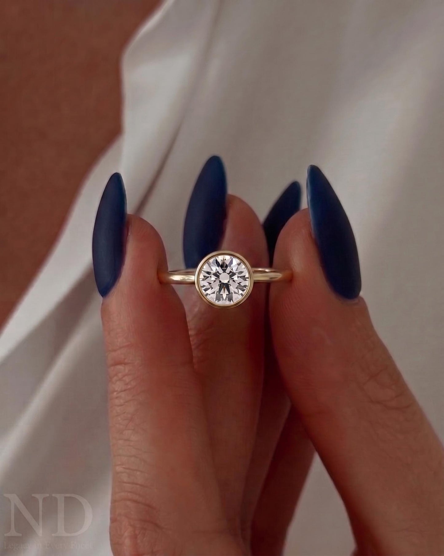 2 Carat Round Brilliant Lab Grown Diamond Solitaire Ring / Yellow Gold Bezel Set Engagement Ring / 2ct Round CVD Cathedral Split Shank Ring