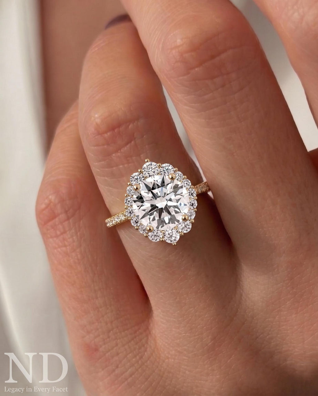2 Carat Round Moissanite Floral Halo Engagement Ring | 14K Yellow Gold | Lab Diamond Halo Ring | Vintage Bridal | Promise Ring Gift for Her