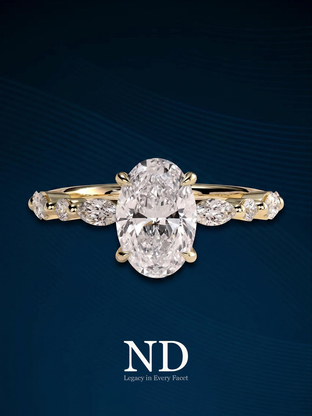 2 CT Oval Lab Grown Diamond Ring 14K Yellow Gold | Marquise Side Stone Band | IGI Certified Engagement Ring | Ethical Bridal Gift