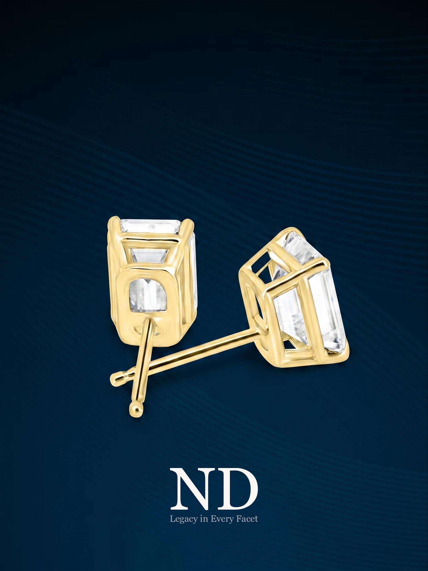 Emerald Cut Stud Earrings / 1ct Emerald 4 Claw Setting / Statement Earrings for Women / Evening Jewelry Gift for Her