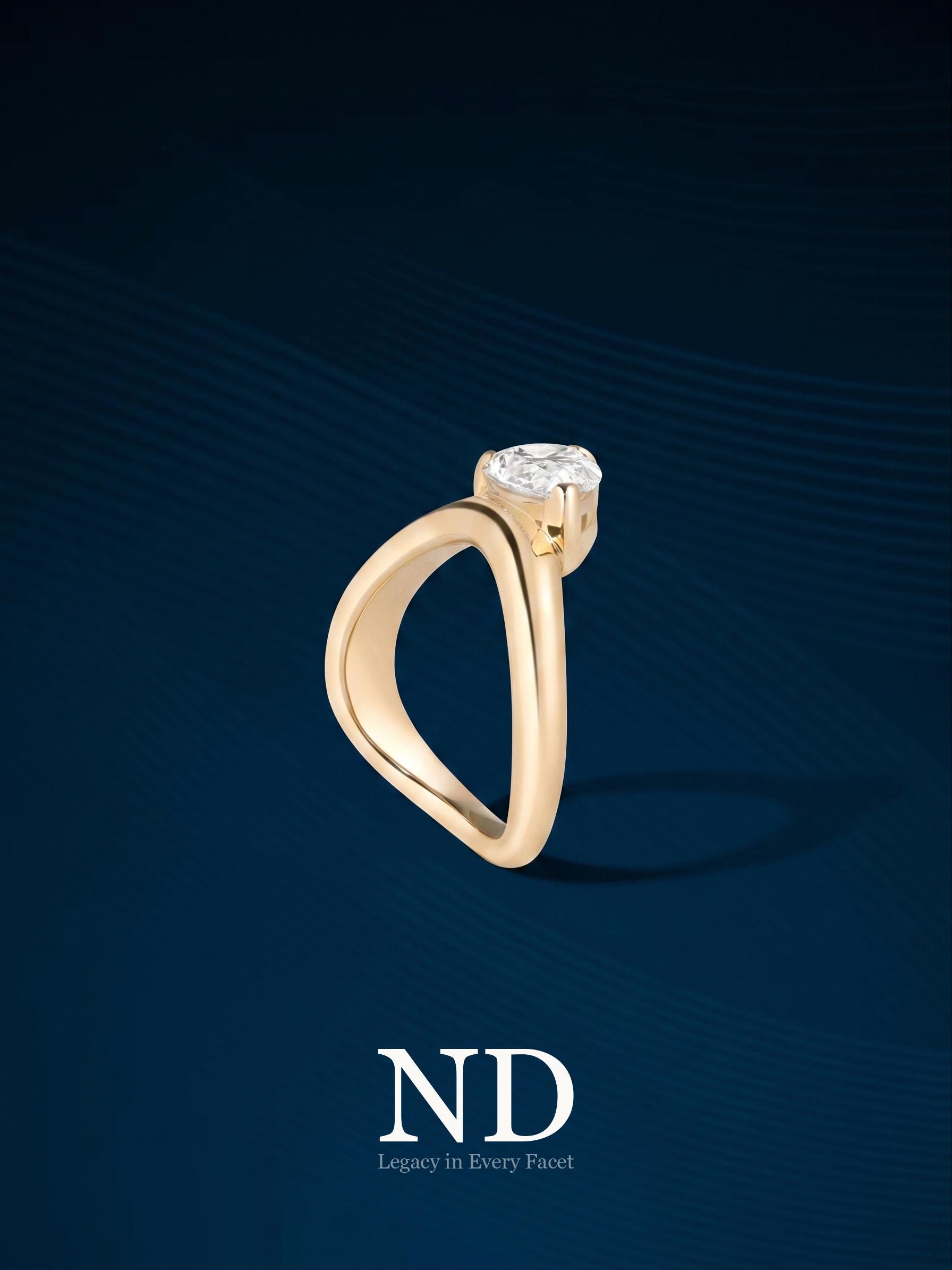 2 Carat Gold solitaire engagement ring – round cut diamond ring for her – minimalist chunky gold band – modern proposal & wedding ring